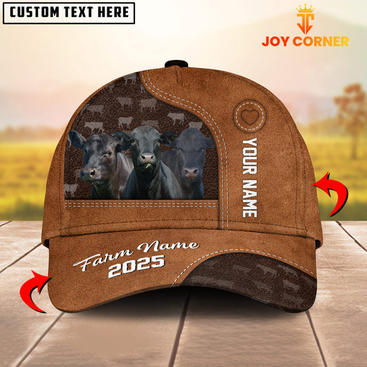 Joycorners Custom Name And Farm Name Black Angus Brown Leather Pattern 3D Classic Cap