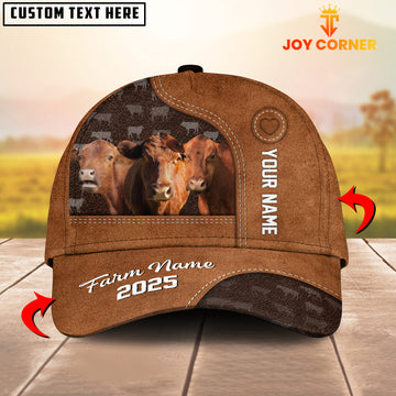 Joycorners Custom Name And Farm Name Red Angus Brown Leather Pattern 3D Classic Cap