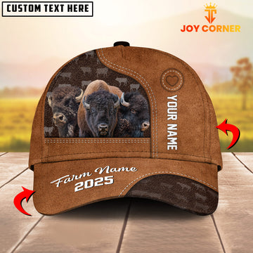 Joycorners Custom Name And Farm Name Bison Brown Leather Pattern 3D Classic Cap