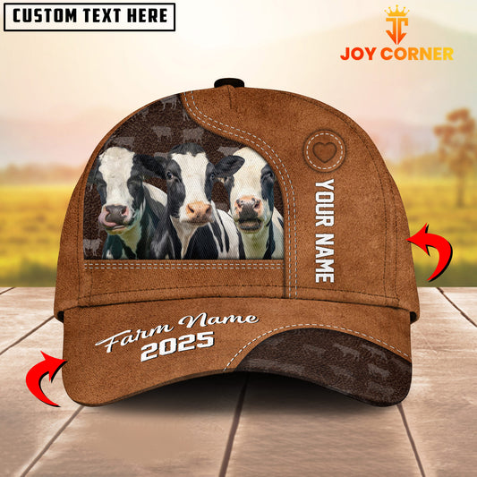 Joycorners Custom Name And Farm Name Holstein Brown Leather Pattern 3D Classic Cap