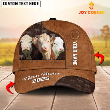 Joycorners Custom Name And Farm Name Hereford Brown Leather Pattern 3D Classic Cap
