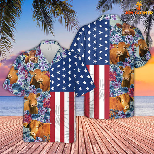 Joy Corners Limousin Flower Pattern American 3D Hawaiian Shirt