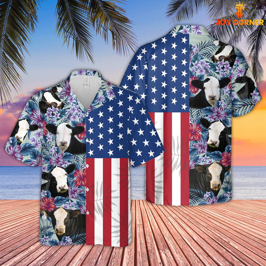 Joy Corners Blaze Face Simmental Flower Pattern American 3D Hawaiian Shirt