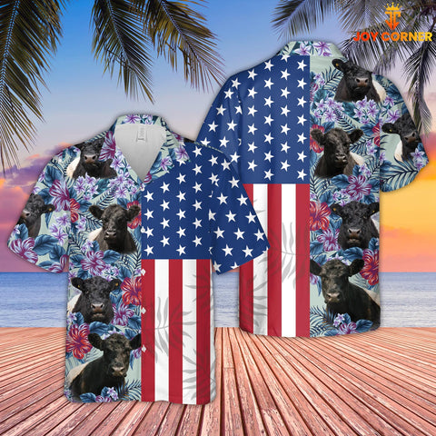 Joy Corners Belted Galloway Flower Pattern American 3D Hawaiian Shirt