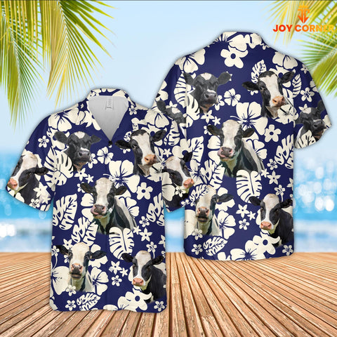 Joy Corners Holstein Flower Blue Pattern 3D Hawaiian Shirt
