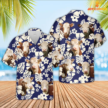 Joy Corners Hereford Flower Blue Pattern 3D Hawaiian Shirt