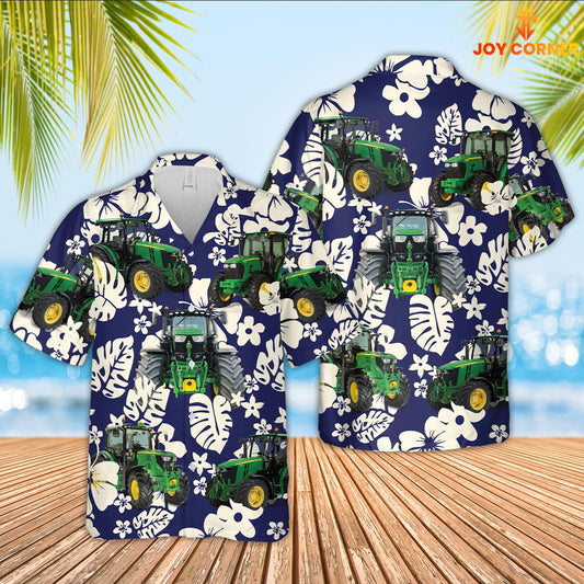 Joy Corners Tractor Flower Blue Pattern 3D Hawaiian Shirt