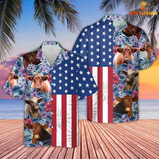 Joy Corners Shorthorn Flower Pattern American 3D Hawaiian Shirt