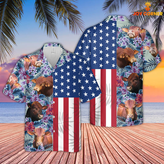 Joy Corners Beefmaster Flower Pattern American 3D Hawaiian Shirt