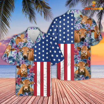 Joy Corners Gelbvieh Flower Pattern American 3D Hawaiian Shirt