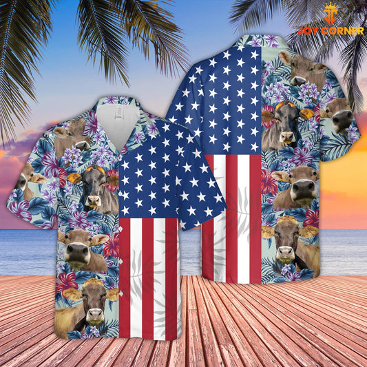 Joy Corners Brown Swiss Flower Pattern American 3D Hawaiian Shirt