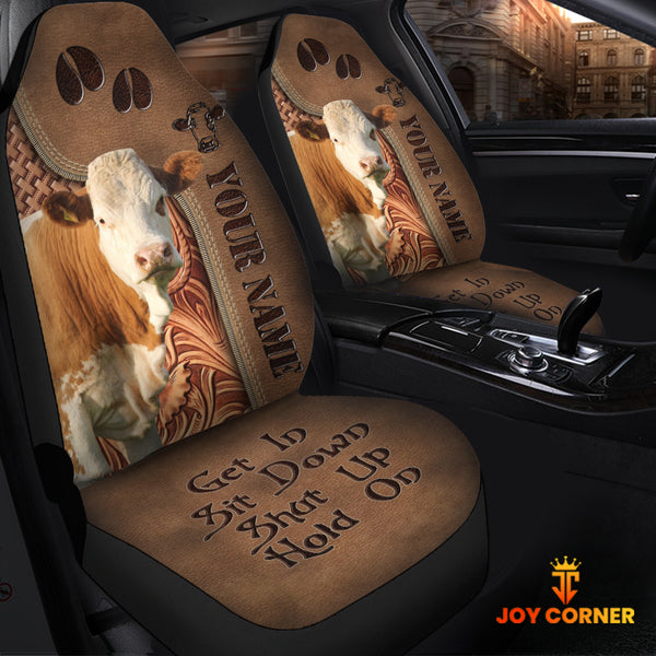 Joycorners Simmental Leather Carving Customized Name Car Seat Cover Set