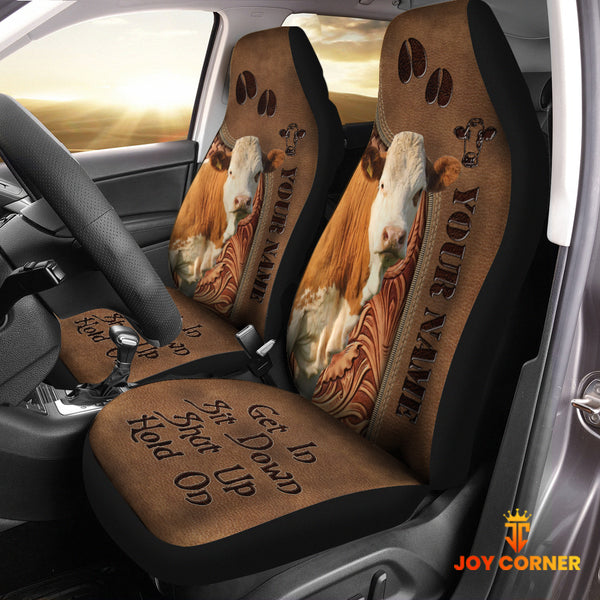 Joycorners Simmental Leather Carving Customized Name Car Seat Cover Set