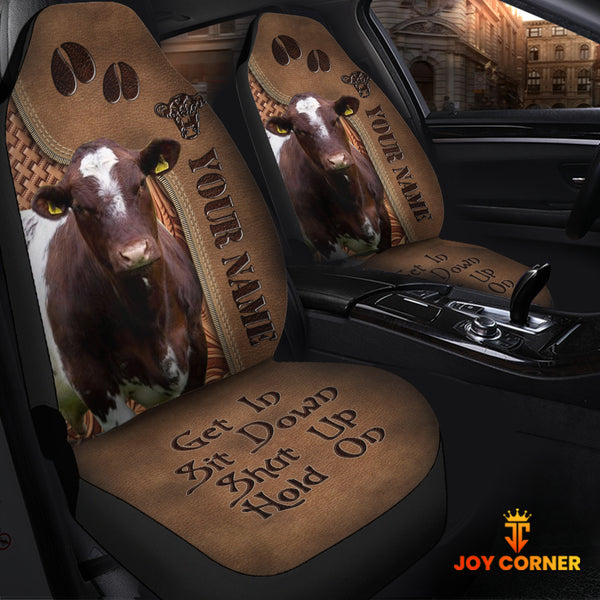Joycorners Shorthorn Leather Carving Customized Name Car Seat Cover Set