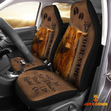 Joycorners Highland Cattle Leather Carving Customized Name Car Seat Cover Set