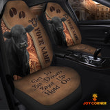 Joycorners Black Angus Leather Carving Customized Name Car Seat Cover Set