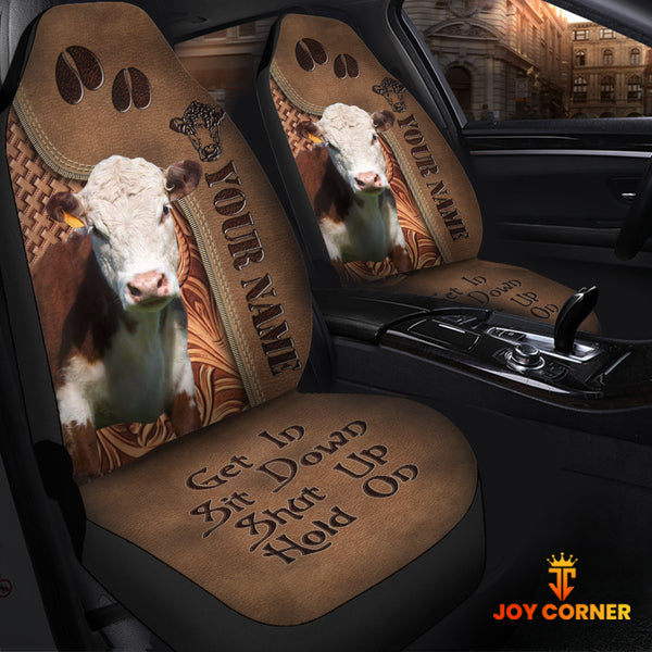 Joycorners Hereford Leather Carving Customized Name Car Seat Cover Set