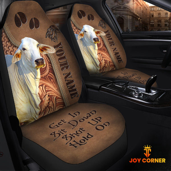 Joycorners Brahman Cattle Leather Carving Customized Name Car Seat Cover Set