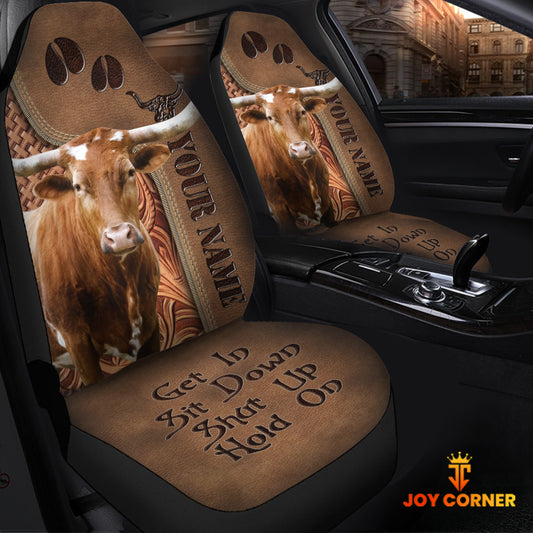 Joycorners Texas Longhorn Leather Carving Customized Name Car Seat Cover Set