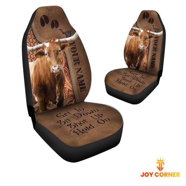 Joycorners Texas Longhorn Leather Carving Customized Name Car Seat Cover Set