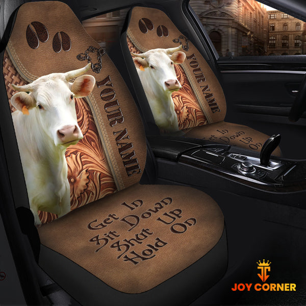 Joycorners Charolais Leather Carving Customized Name Car Seat Cover Set