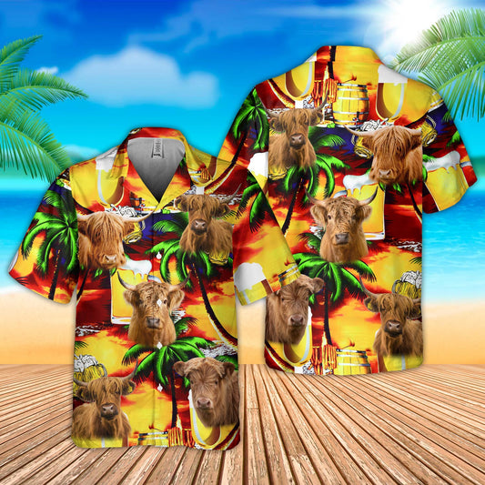 Joy Corners Highland Cattle Drink Beer 3D Hawaiian Shirt