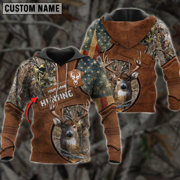 Joycorners Deer Hunting Personalized Name Brown Leather Pattern 3D Hoodie