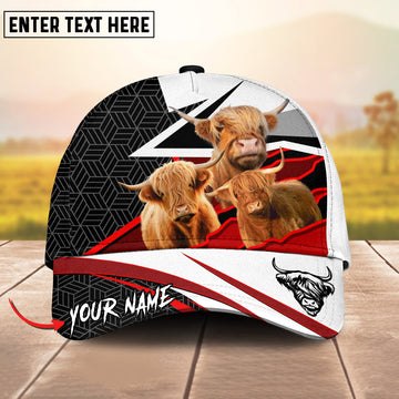 Joycorners Highland Cattle Customized Name And Farm Name Red White Monster 3D Classic Cap