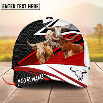 Joycorners Texas Longhorn Customized Name And Farm Name Red White Monster 3D Classic Cap