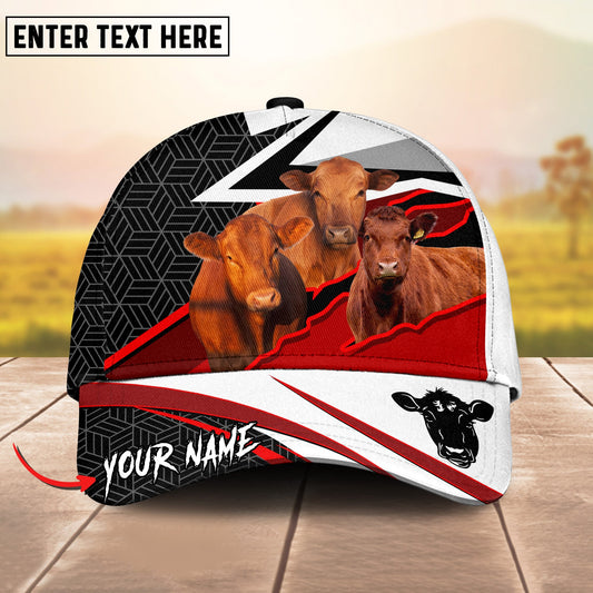 Joycorners Red Angus Customized Name And Farm Name Red White Monster 3D Classic Cap