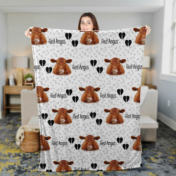 Joycorners Red Angus Cattle Happy Pattern Blanket