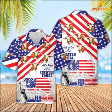 Joy Corners Texas Longhorn Are Men Are Created Equal 3D Hawaiian Shirt