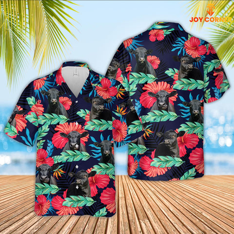 Joy Corners Black Angus Face Tropical Pattern 3D Hawaiian Shirt