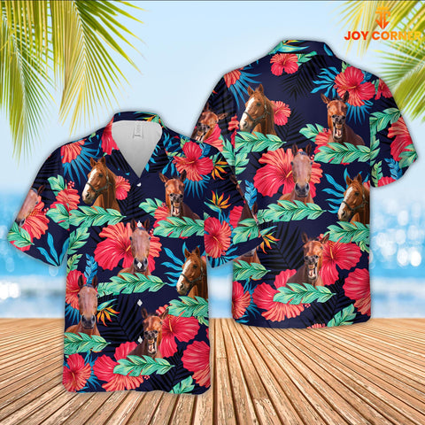 Joy Corners Horse Face Tropical Pattern 3D Hawaiian Shirt