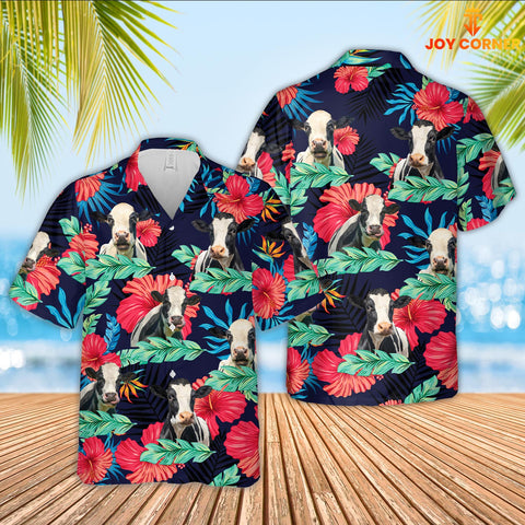 Joy Corners Holstein Face Tropical Pattern 3D Hawaiian Shirt