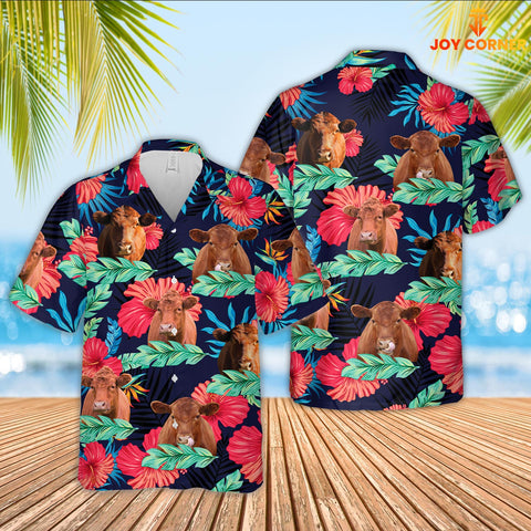 Joy Corners Red Angus Face Tropical Pattern 3D Hawaiian Shirt