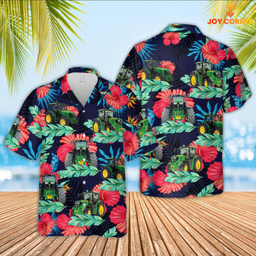 Joy Corners Tractor Face Tropical Pattern 3D Hawaiian Shirt