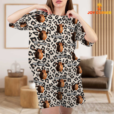Joycorners Red Angus Cattle Leopard Pattern 3D Short Pajamas