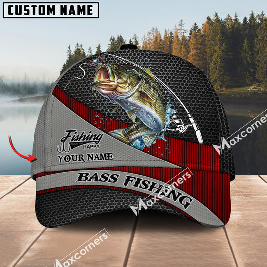 Joycorners Bass Fishing Personalized Name Metal Pattern 3D Classic Cap