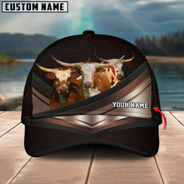 Joycorners Happiness Texas Longhorn Customized Name Brown 3D Classic Cap