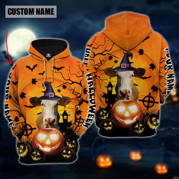 Joycorners Farm Custom Name Simmental Cattle Halloween Pattern 3D Printed Hoodie