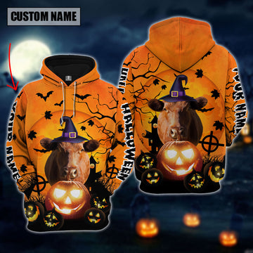 Joycorners Farm Custom Name Red Angus Halloween Pattern 3D Printed Hoodie