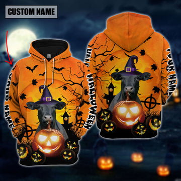 Joycorners Farm Custom Name Black Angus Halloween Pattern 3D Printed Hoodie