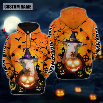 Joycorners Farm Custom Name Hereford Cattle Halloween Pattern 3D Printed Hoodie