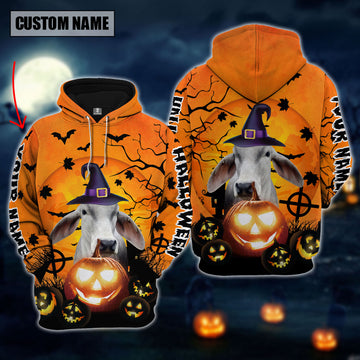 Joycorners Farm Custom Name Brahman Cattle Halloween Pattern 3D Printed Hoodie