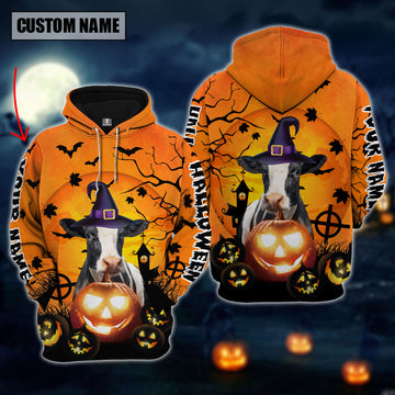 Joycorners Farm Custom Name Holstein Halloween Pattern 3D Printed Hoodie