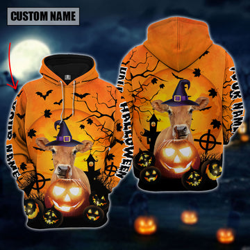 Joycorners Farm Custom Name Jersey Cattle Halloween Pattern 3D Printed Hoodie