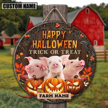 Joycorners Farm Name Pig Happy Halloween Wooden Sign