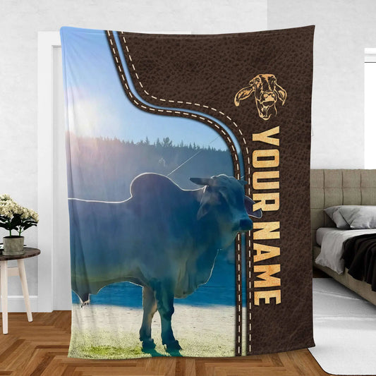 Joycorners Brahman Custom Name Leather Pattern Blanket For Gean