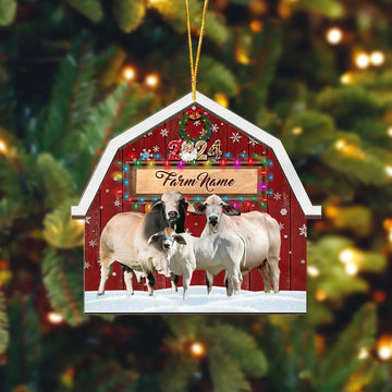 Joycorners Brahman Cattle Lovers Christmas Gift Red Barn Custom Shape Acrylic Ornament